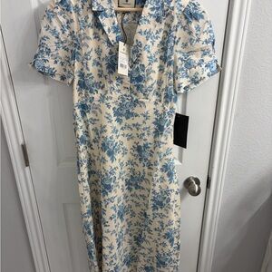 Tuckernuck Blue Floral Midi Dress on Cream